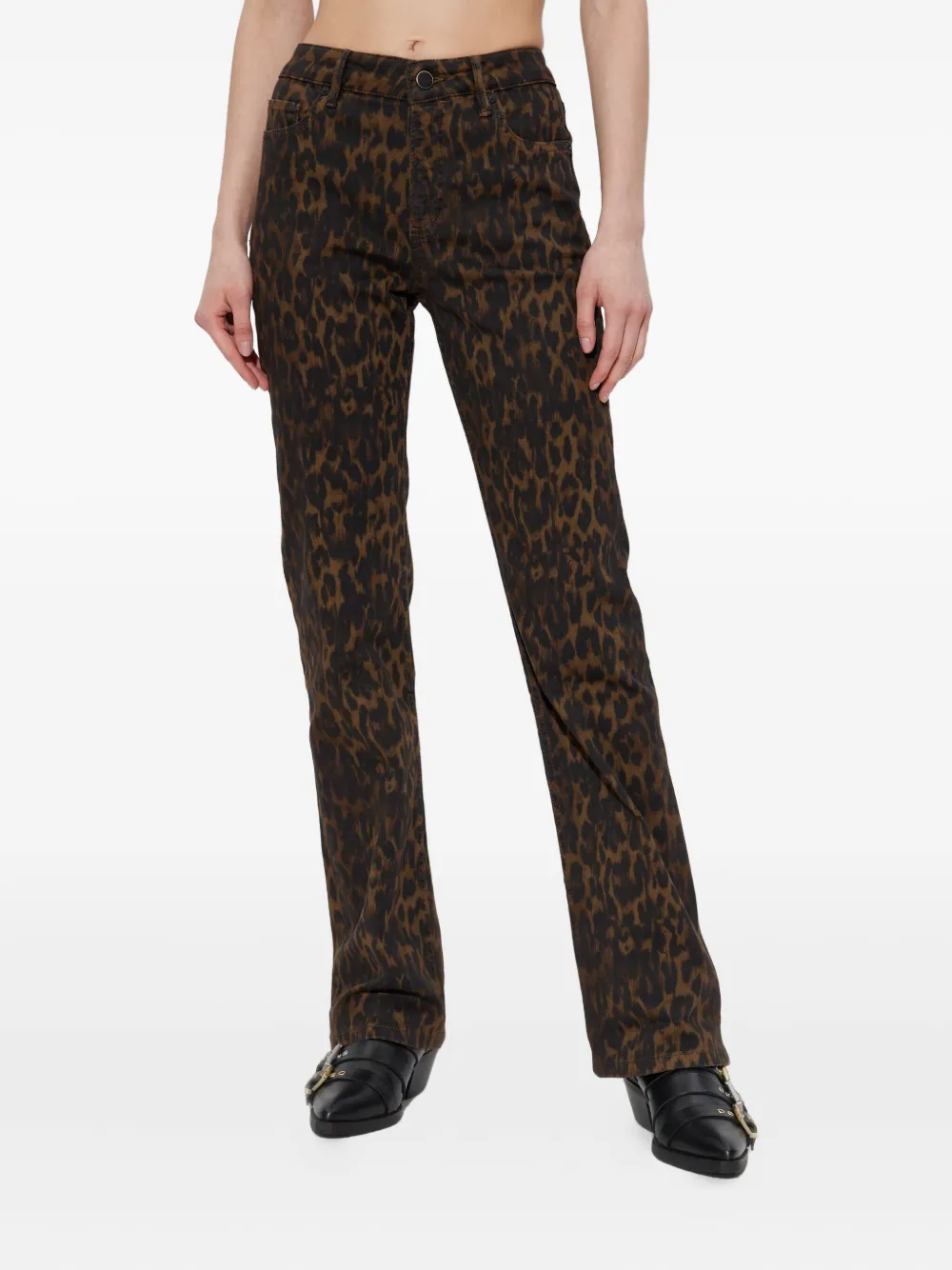 Allsaints Leopard-print Jeans In Brown