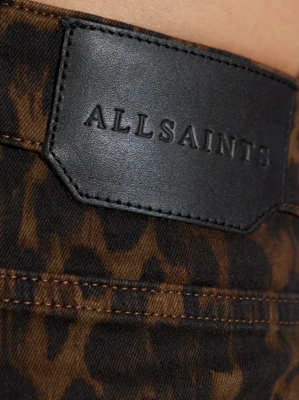 Allsaints Leopard-print Jeans In Brown