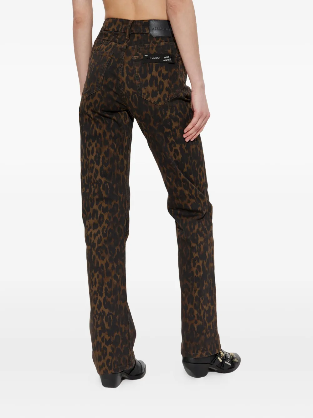 Allsaints Leopard-print Jeans In Brown