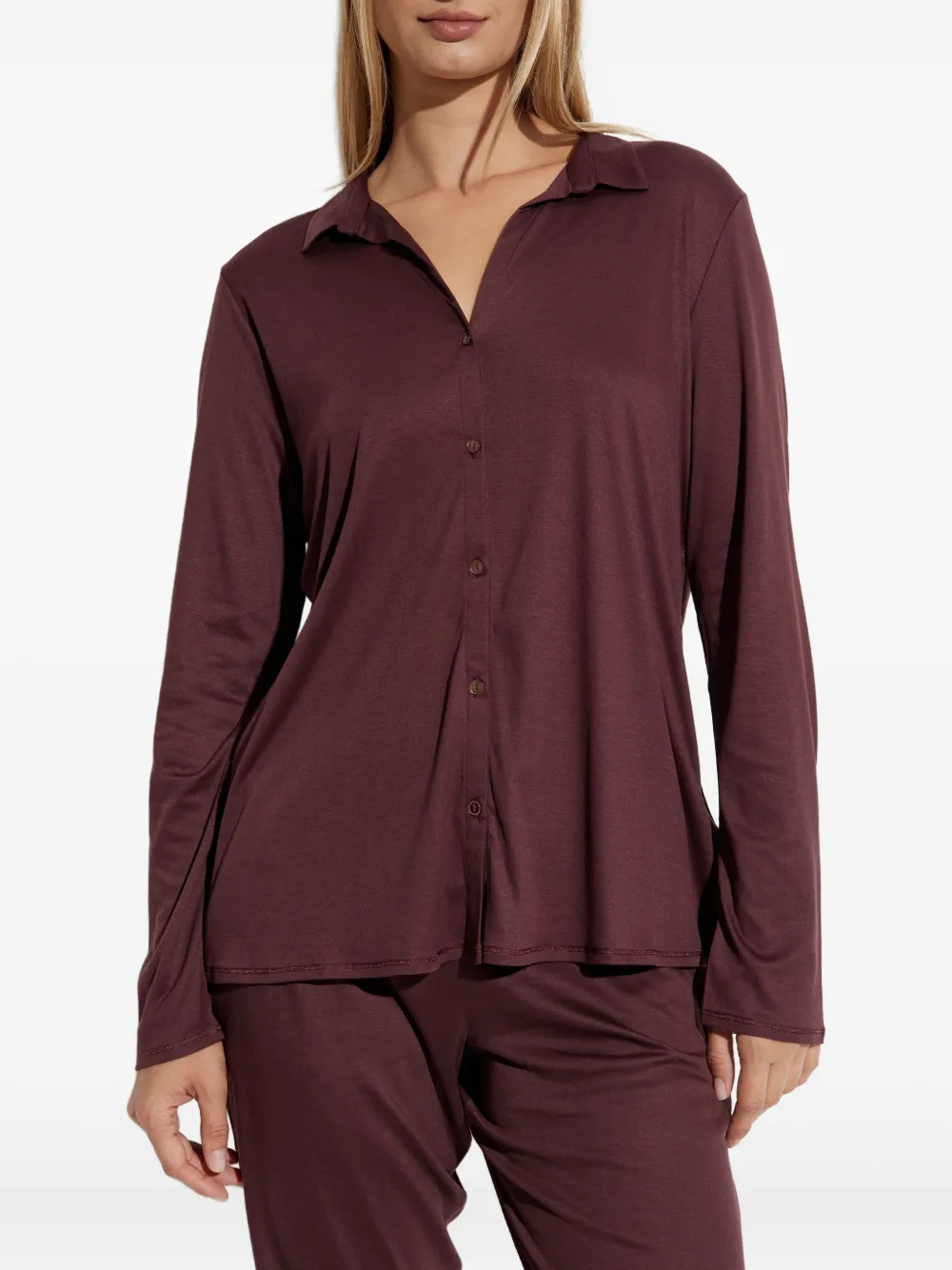 Hanro Long-sleeve Button-down Shirt In Brown