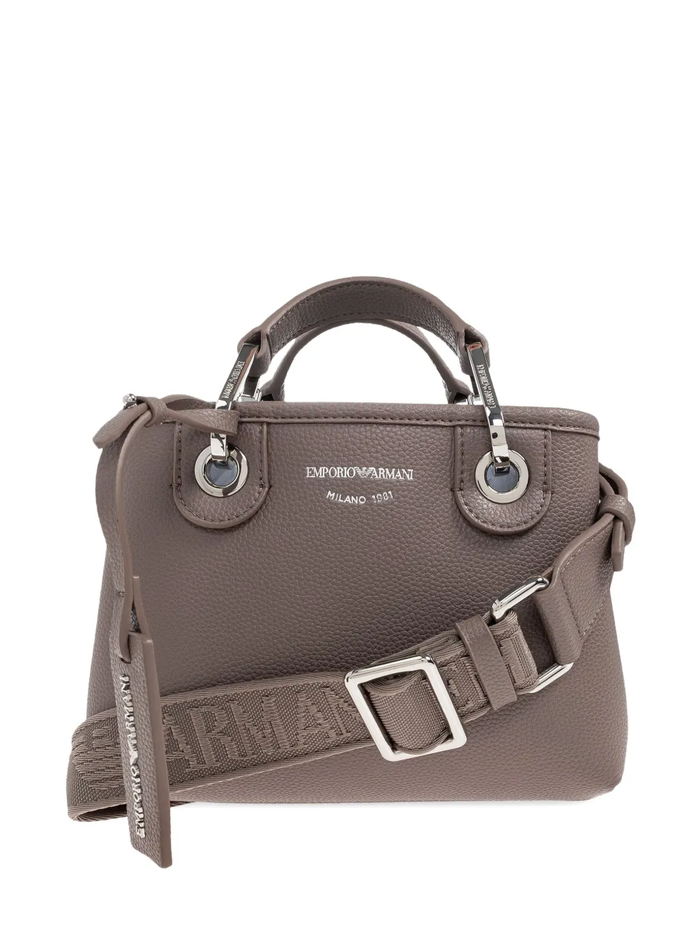 Emporio Armani Small Logo-plaque Top-handle Tote Bag In Brown