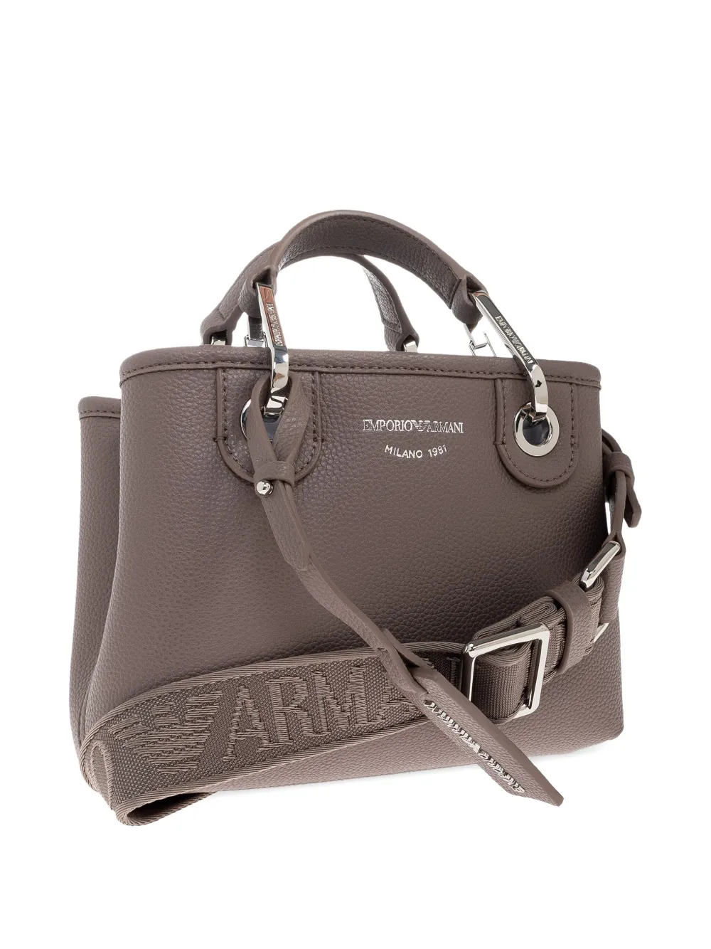 Emporio Armani Small Logo-plaque Top-handle Tote Bag In Brown