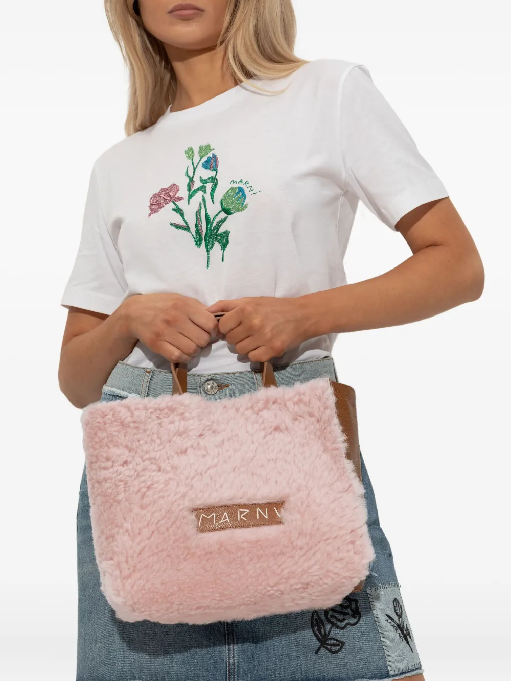 Marni fur-trimmed tote bag - Roze