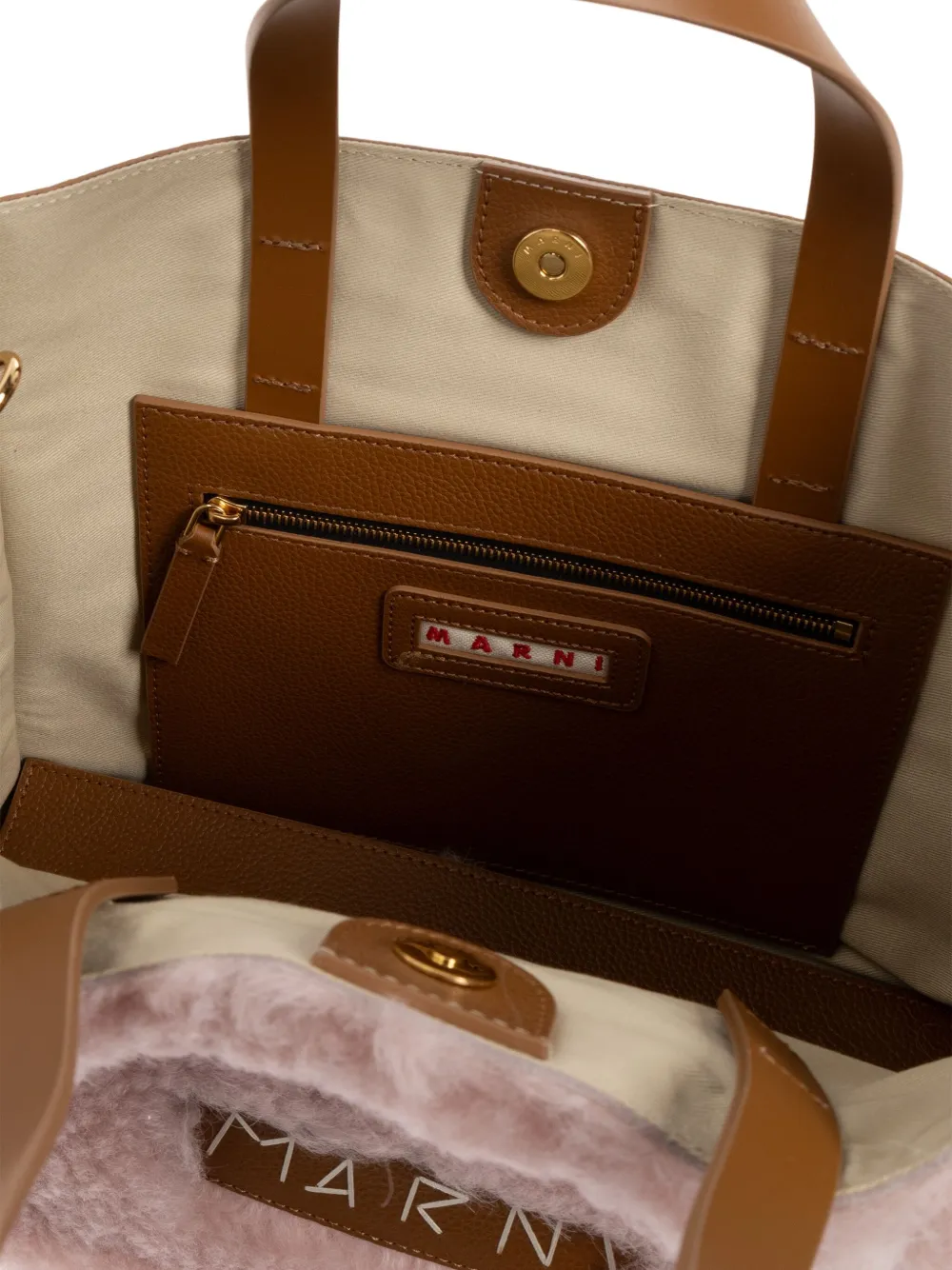 Marni Shopper met afwerking van imitatiebont Roze