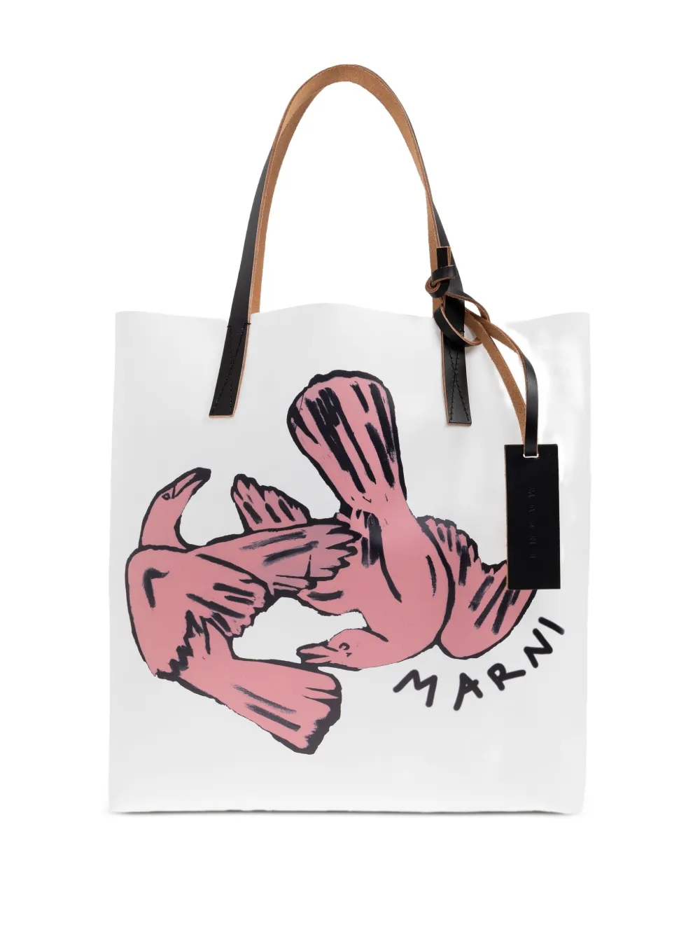 Marni bird-print leather tote bag | Pink | Image 1