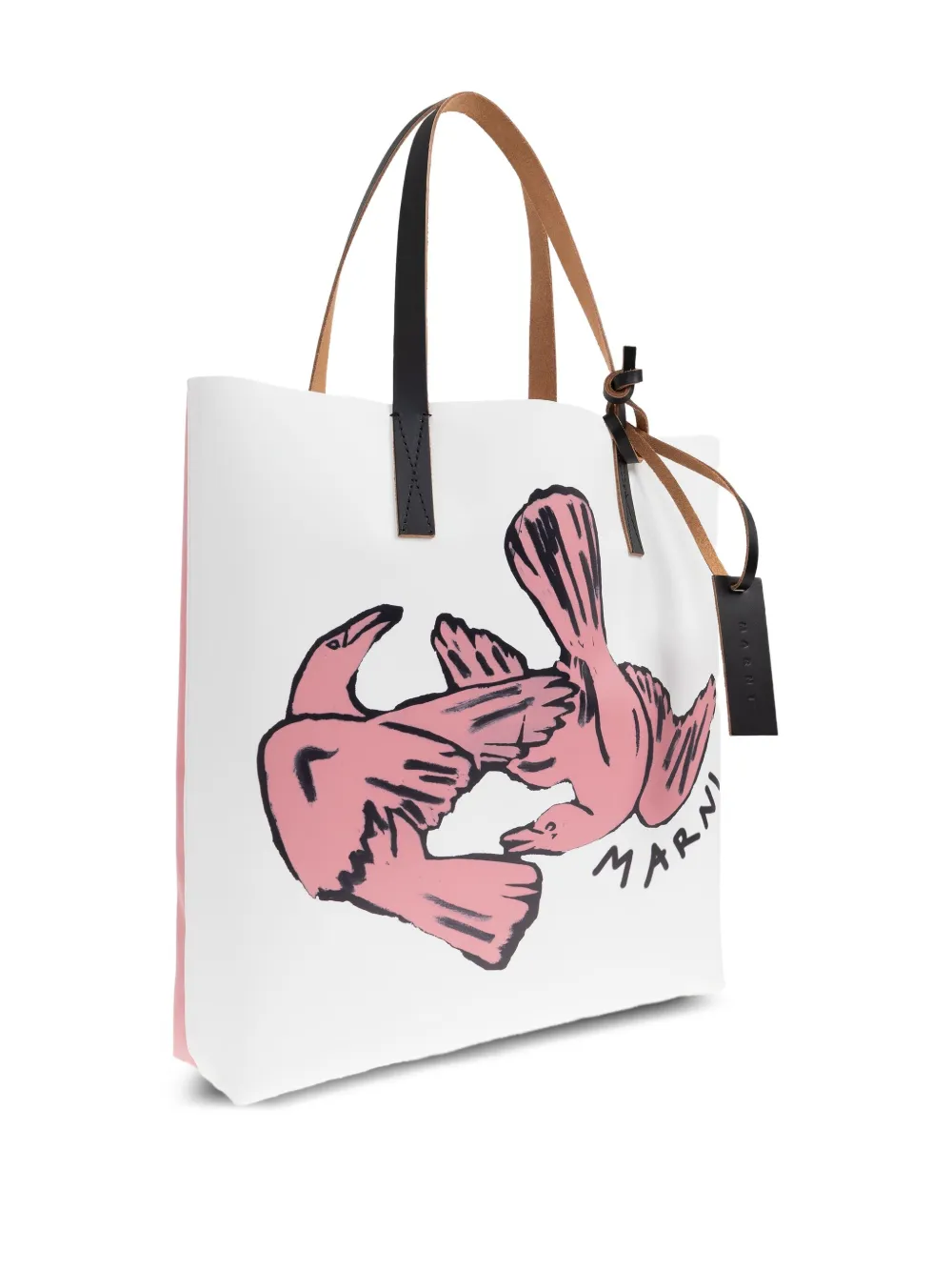 Marni Bird-print Leather Tote Bag In Pink