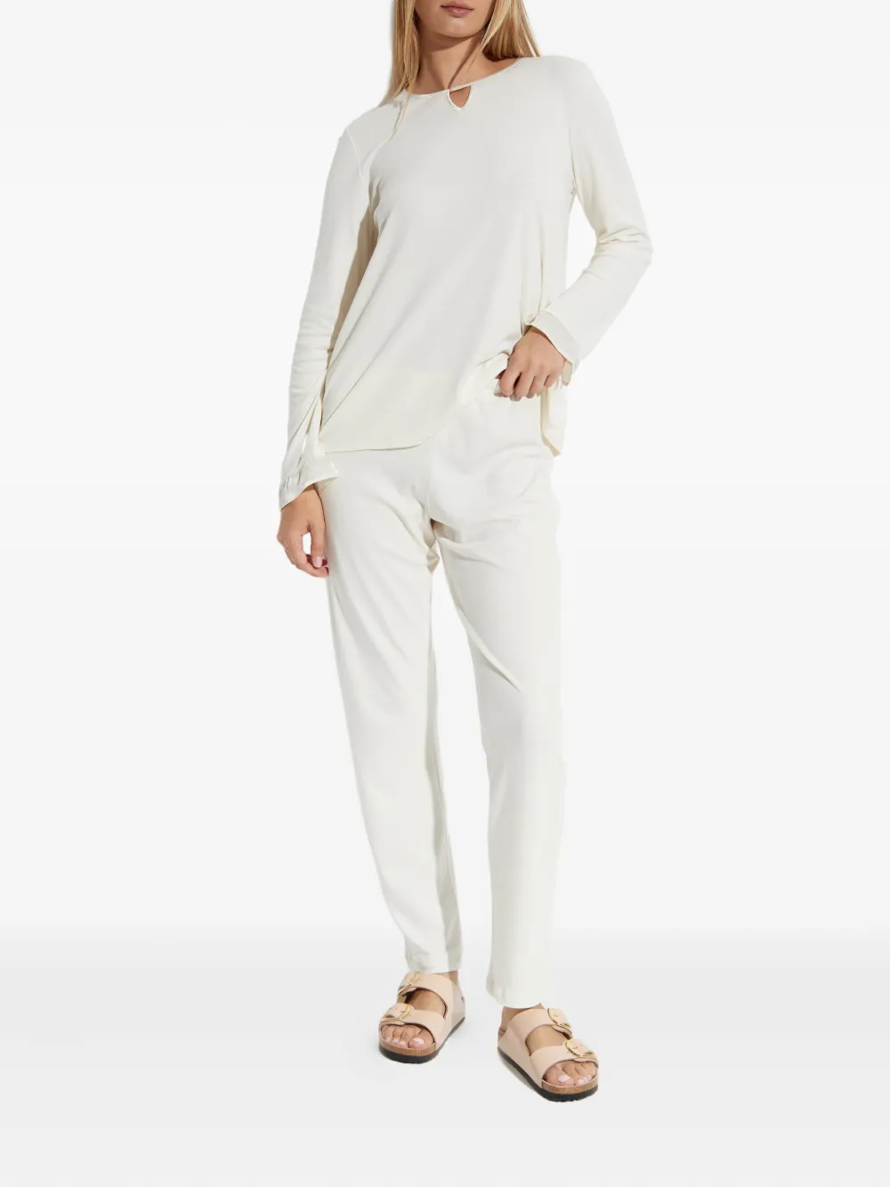 Hanro Pyjama's met keyhole-detail en ruches Wit