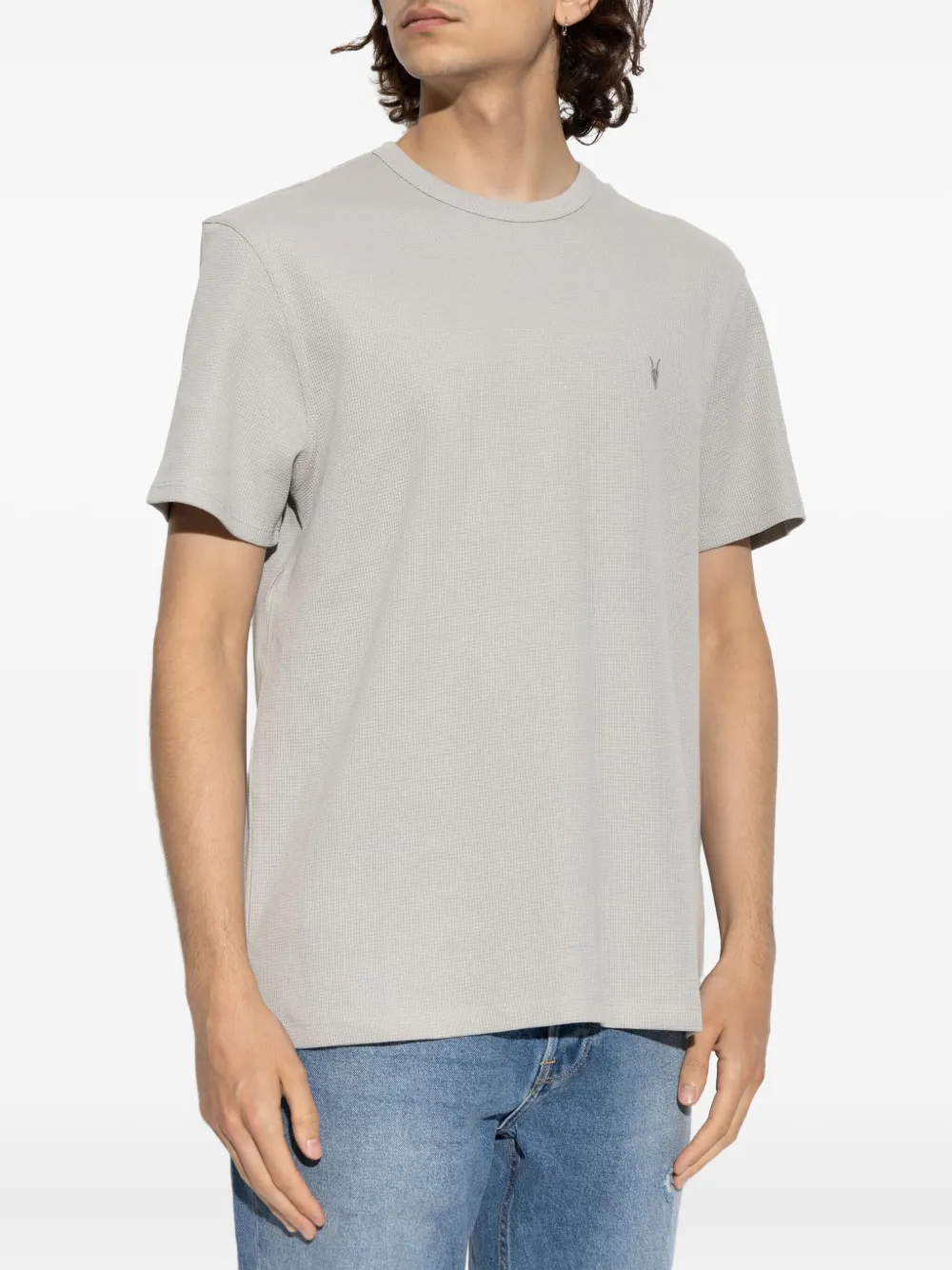 AllSaints T-shirt met geborduurd logo en wafeltextuur Grijs