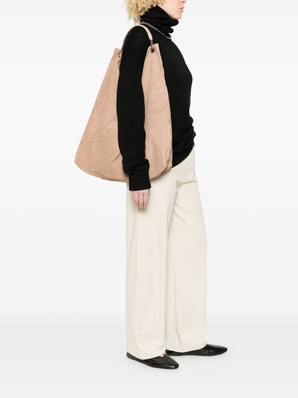 The Row Bindle Three Suede Shoulder Bag In Neutral