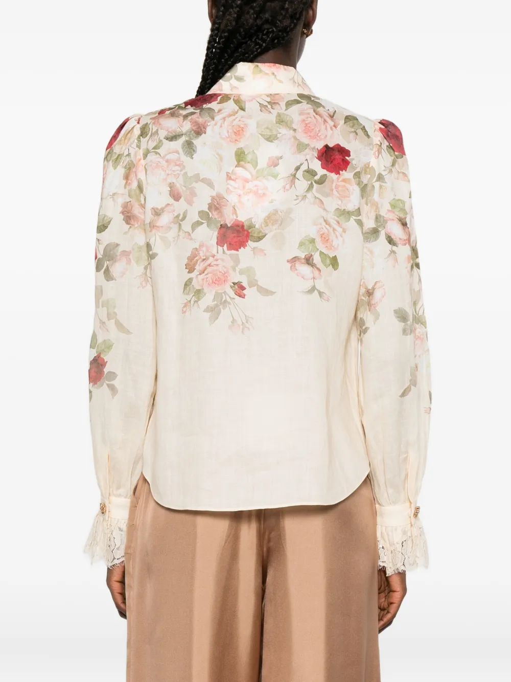 ZIMMERMANN floral lace-trimmed shirt Beige