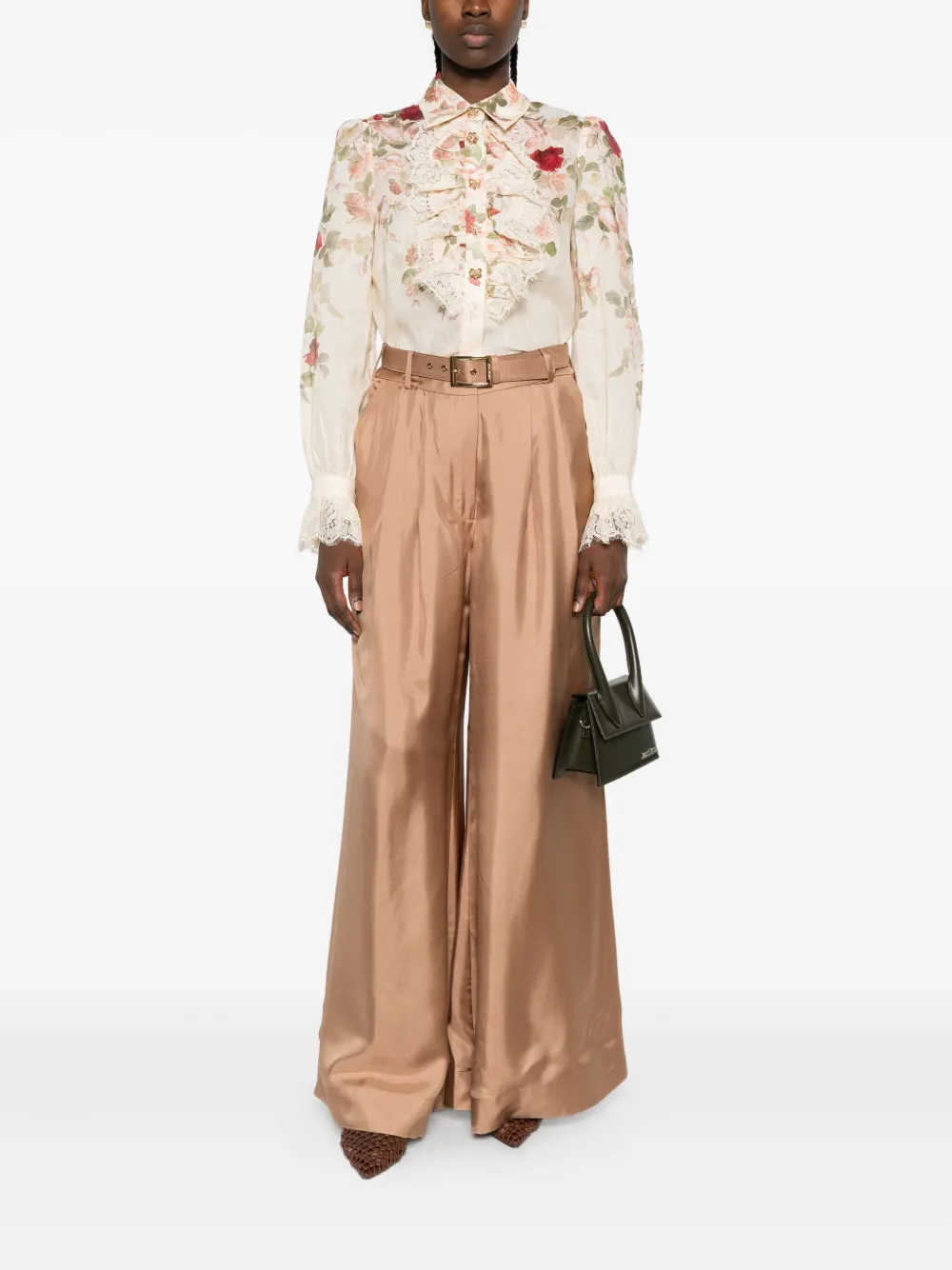 ZIMMERMANN floral lace-trimmed shirt Beige