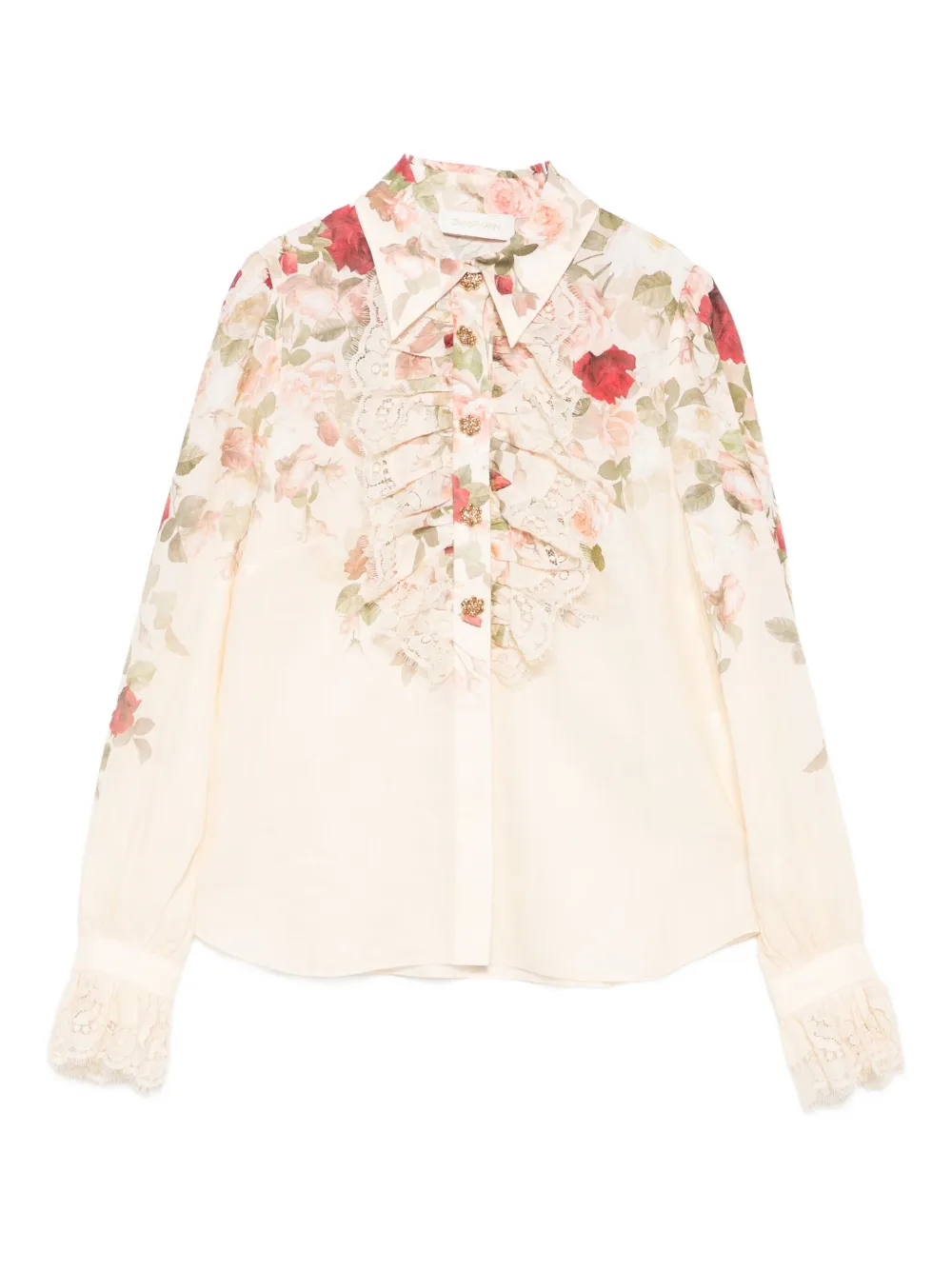 ZIMMERMANN floral lace-trimmed shirt Beige