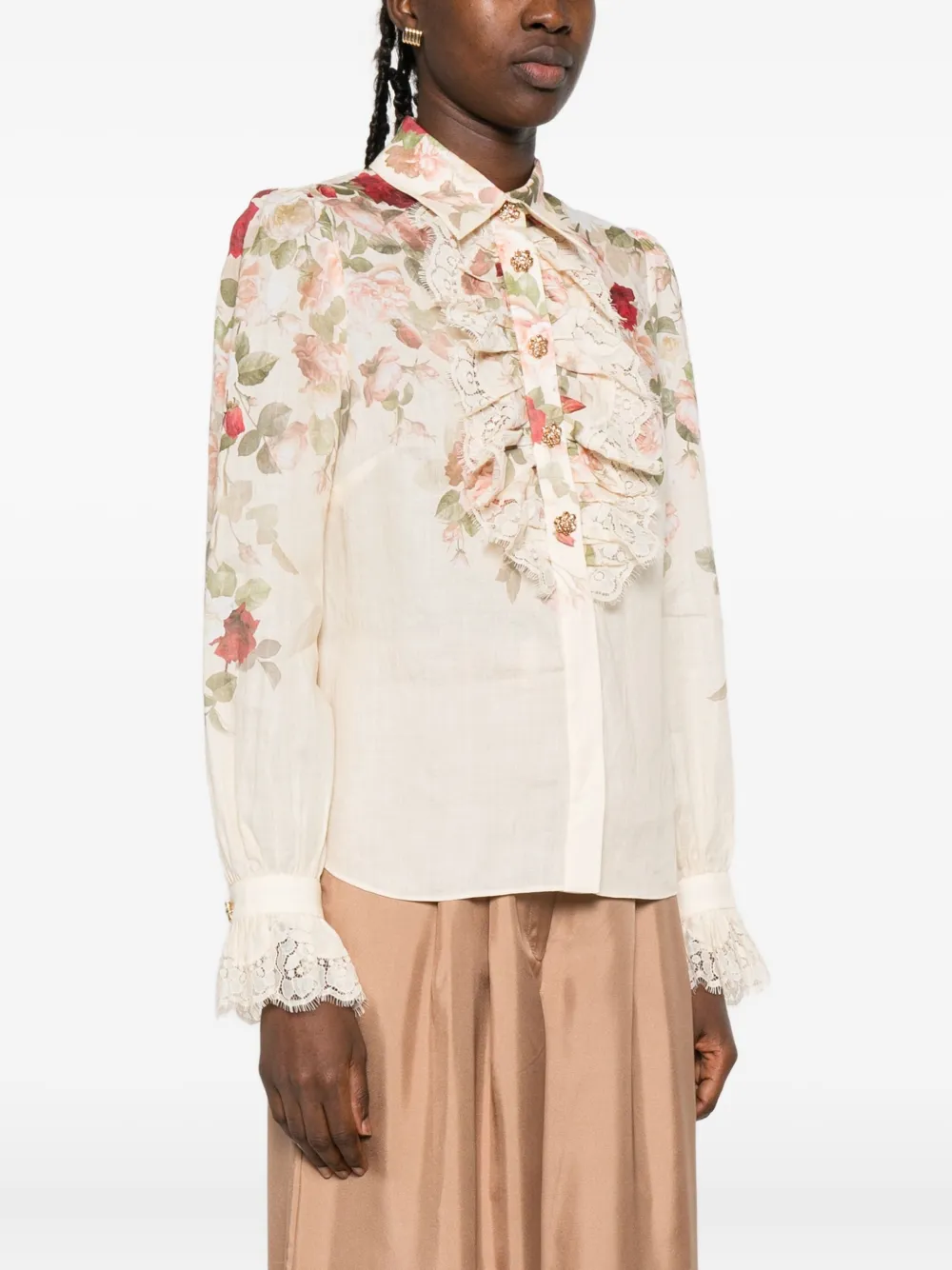 ZIMMERMANN floral lace-trimmed shirt Beige