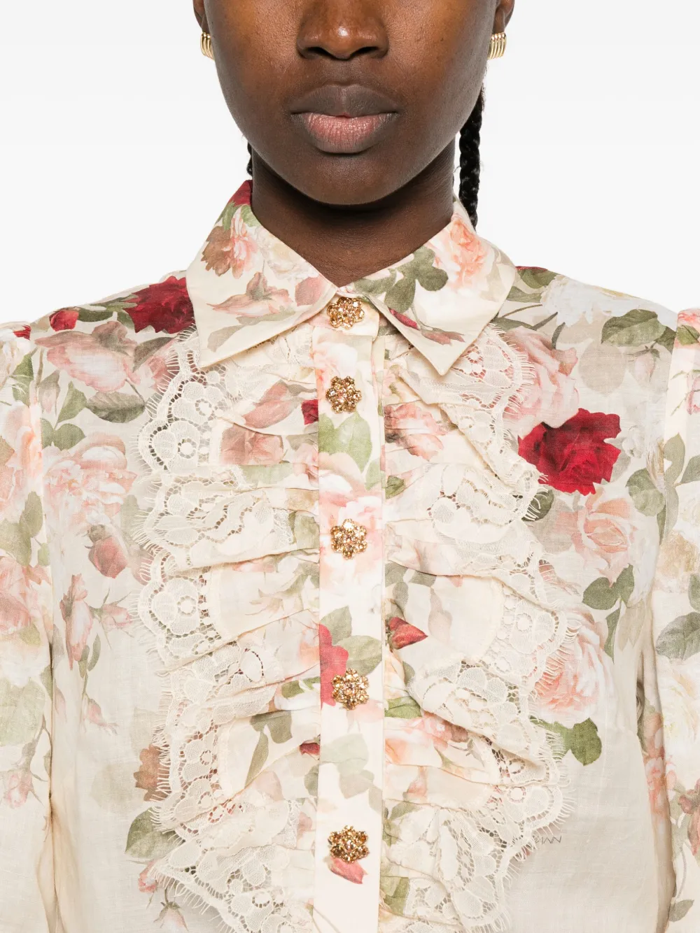 ZIMMERMANN floral lace-trimmed shirt Beige