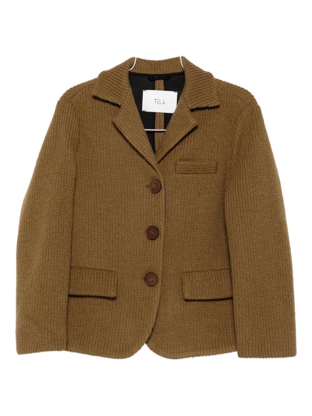 Tela Knitted-button Blazer In Green