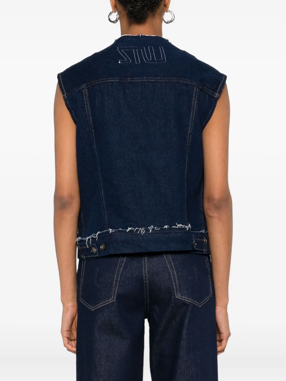 Lutz Huelle Flirt verfraaide denim bodywarmer Blauw