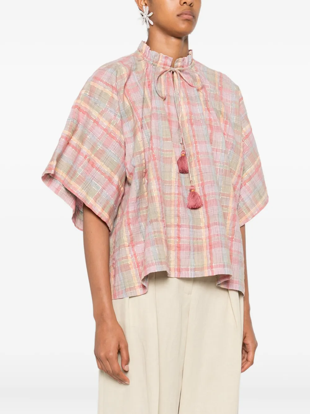 Vanessa Bruno Tassels Checked Top In Pink