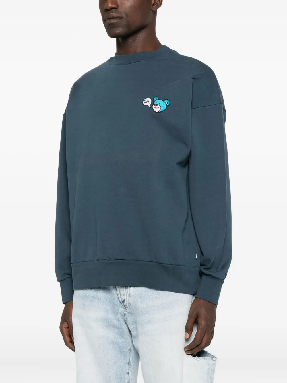  Inbetweeners Bear-embroidered Crew-neck Sweatshirt - Blue 