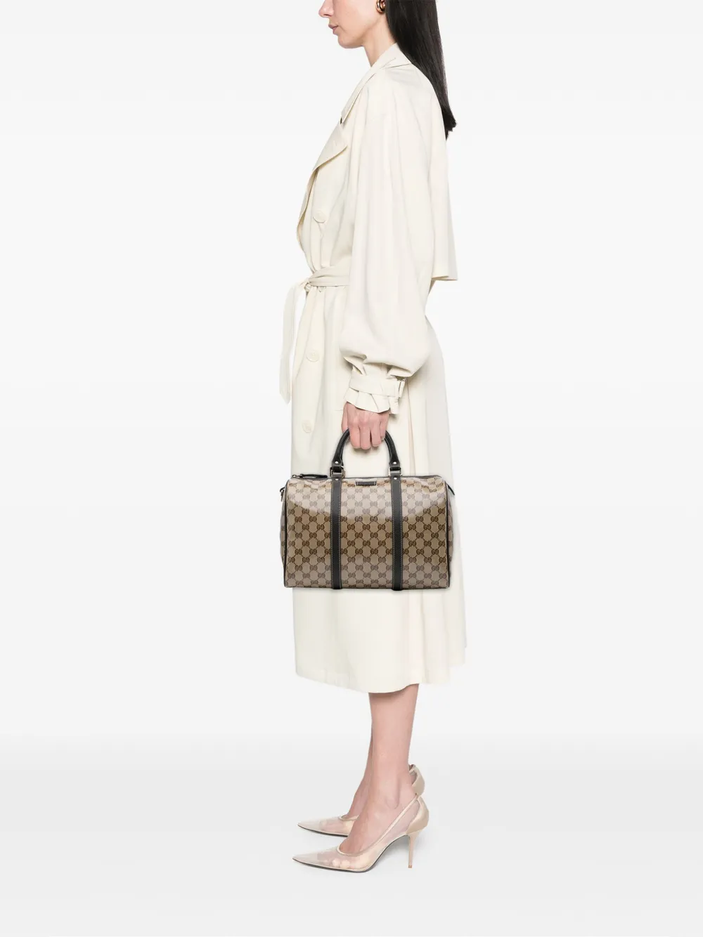 Pre-owned Gucci 2016-2025 Gg Crystal Joy Boston Bag Satchel In Brown