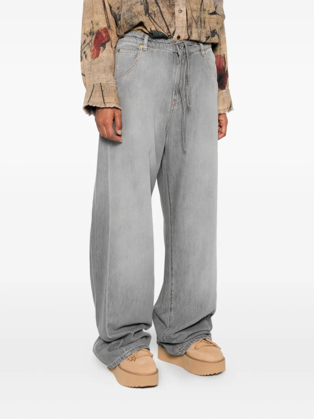 Darkpark Drawstring-waist Wide-leg Jeans In Gray