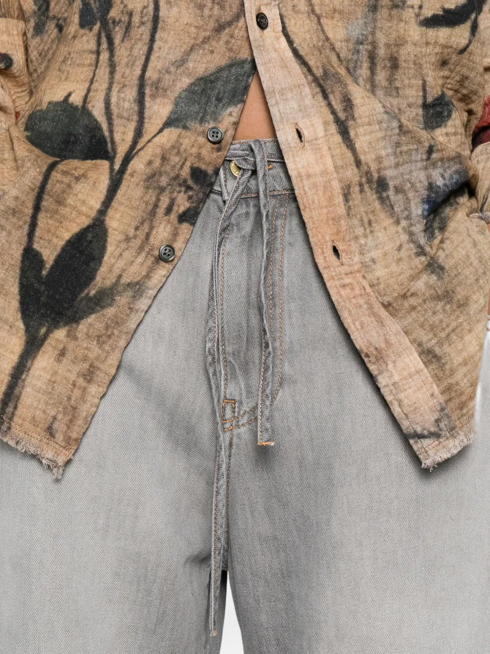 Darkpark Drawstring-waist Wide-leg Jeans In Gray