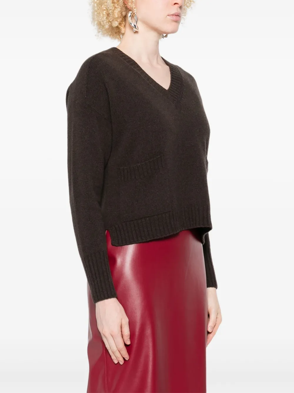 Arovescio V-neck Patch-pocket Sweater In Brown