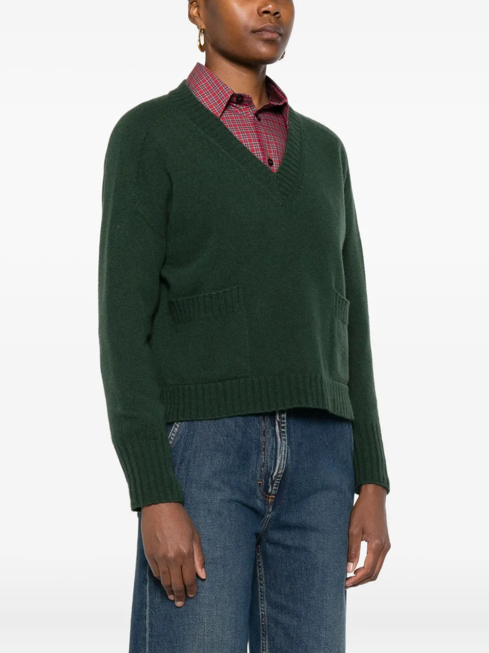 Arovescio V-neck Patch-pocket Sweater In Green