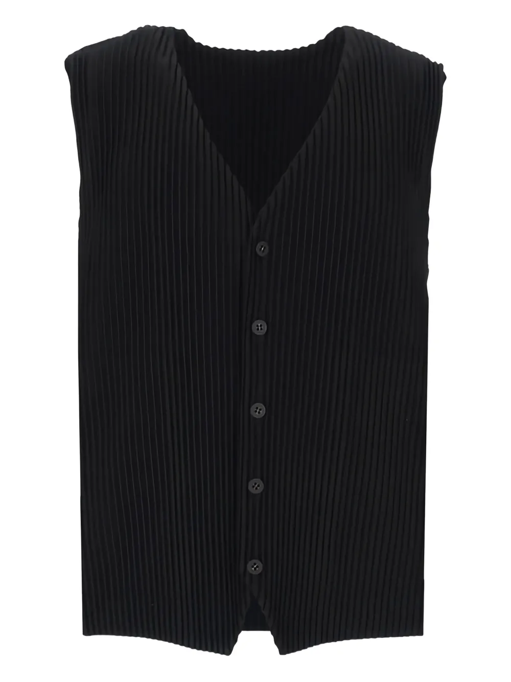Issey Miyake Pleated Button-fastening Vest In Black