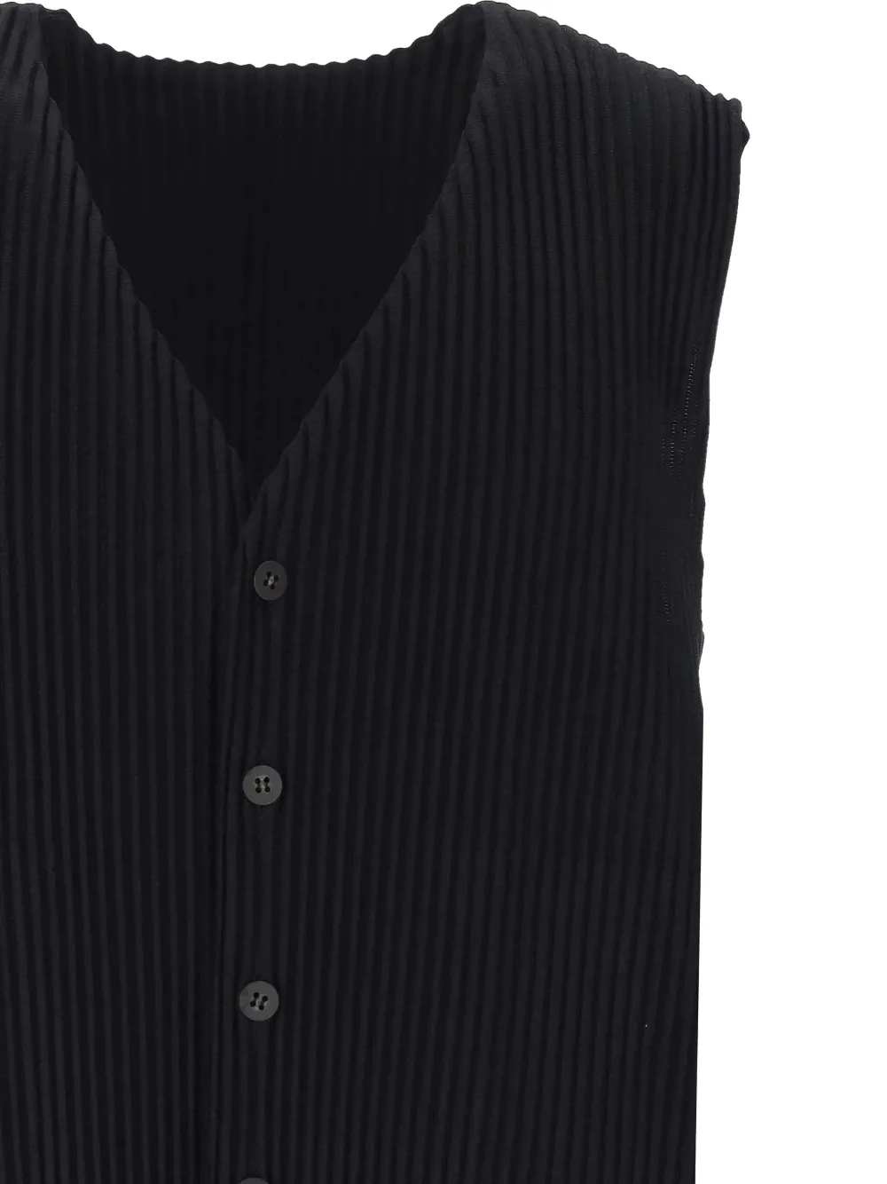 Issey Miyake Pleated Button-fastening Vest In Black