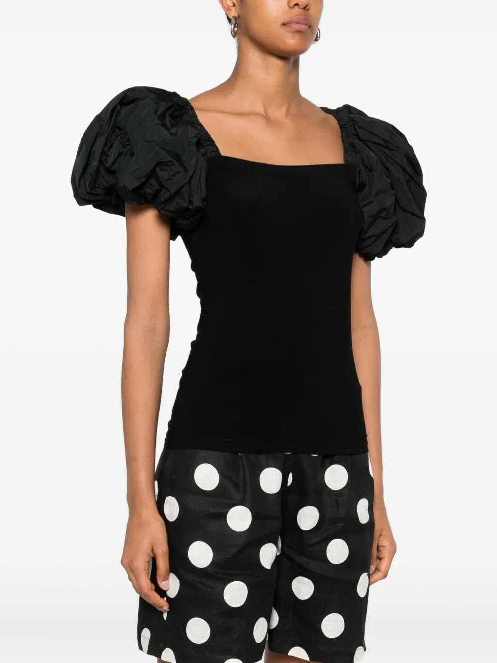  Lutz Huelle Puff-sleeves Top - 099 Black 