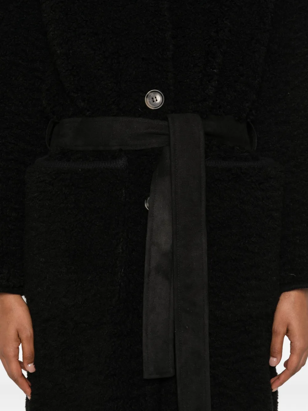 Vanessa Bruno Belted Teddy-effect Single-breasted Coat In Black
