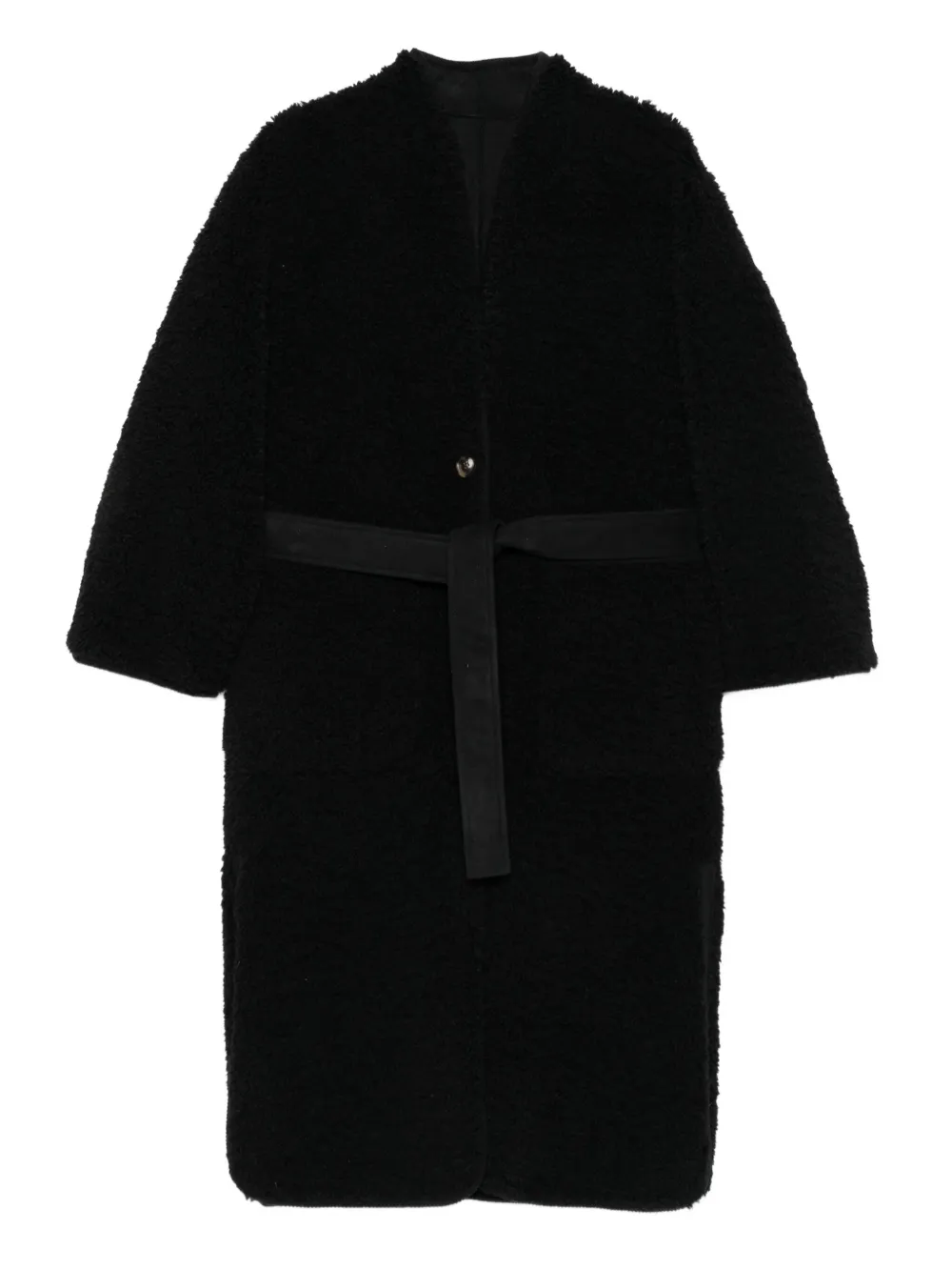 Vanessa Bruno belted teddy-effect single-breasted coat | Black | Image 1
