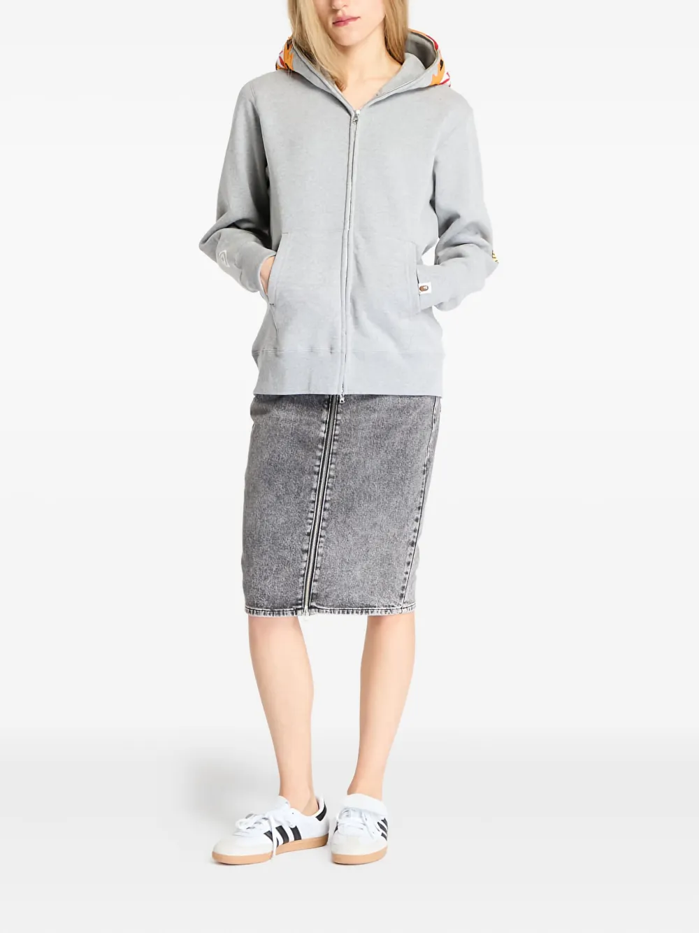 A BATHING APE Hoodie met geborduurde tijger en rits Grijs