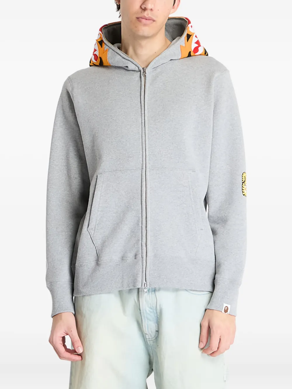 A BATHING APE tiger-embroidered zip-up hoodie Grijs