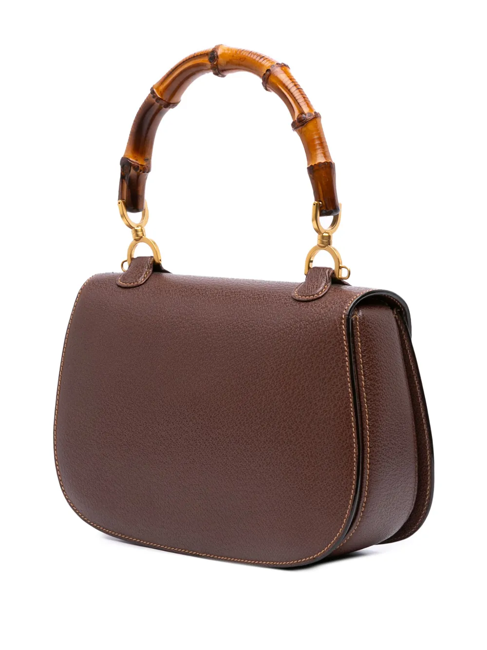Pre-owned Gucci 20th Century Calfskin Bamboo Night Satchel In Brown
