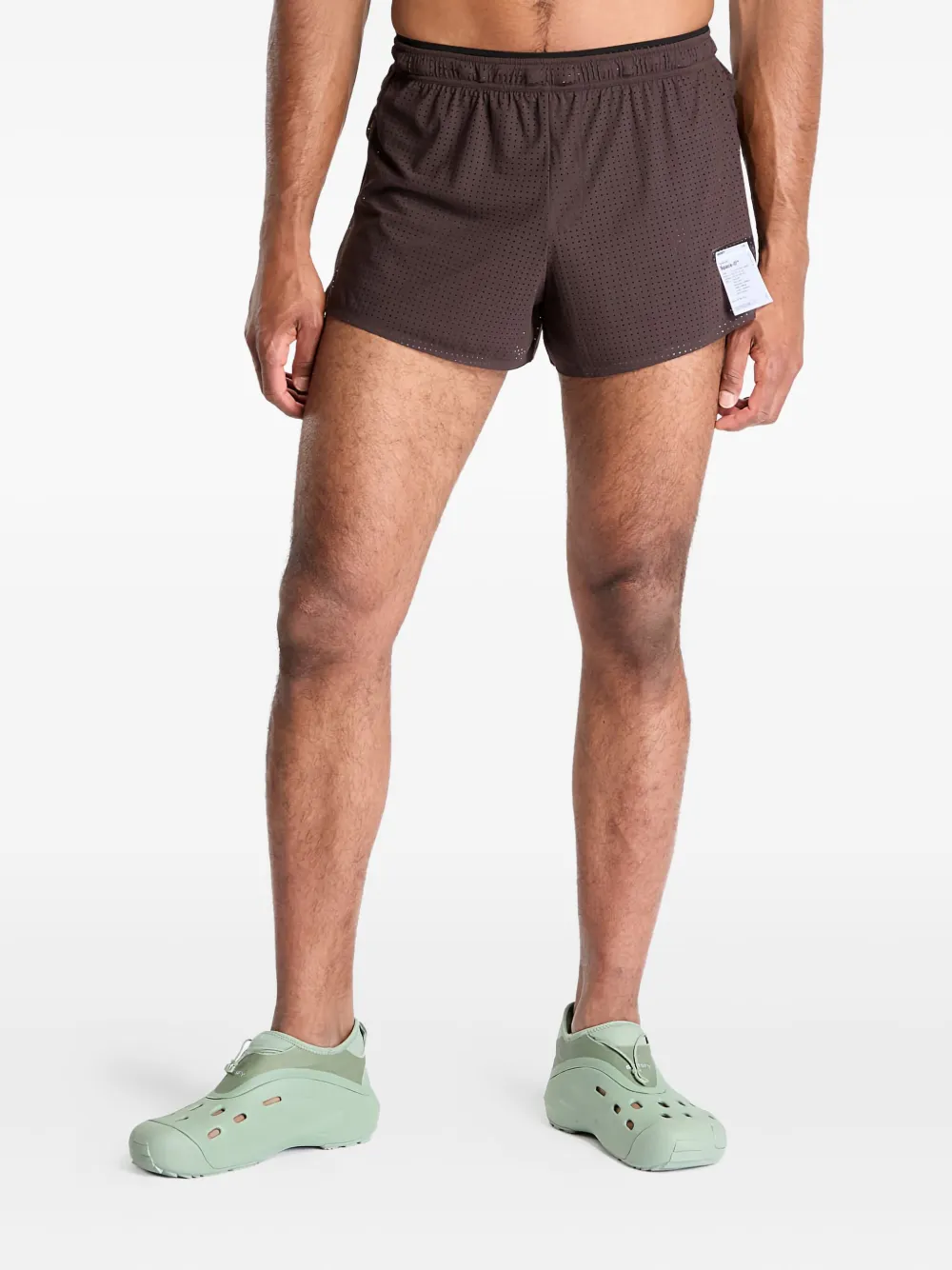 Satisfy Space-O™ 2.5" Distance perforated elastic-waist shorts | Brown | Image 1
