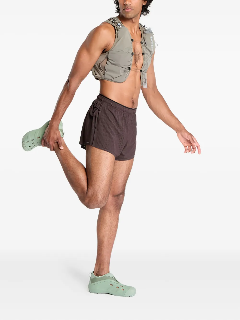 Satisfy Space-o™ 2.5" Distance Perforated Elastic-waist Shorts In Brown