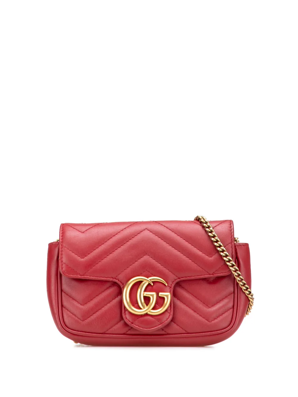 Gucci Pre-Owned 2016-2025 スーパーミニ GGマーモント マテラッセ レザー フラップ ショルダーバッグ - レッド Gucci Pre-Owned 2016-2025 スーパーミニ GGマーモント マテラッセ レザー フラップ ショルダーバッグ - レッド