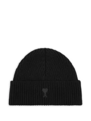 AMI Paris leather-label Wool Beanie | Black | FARFETCH