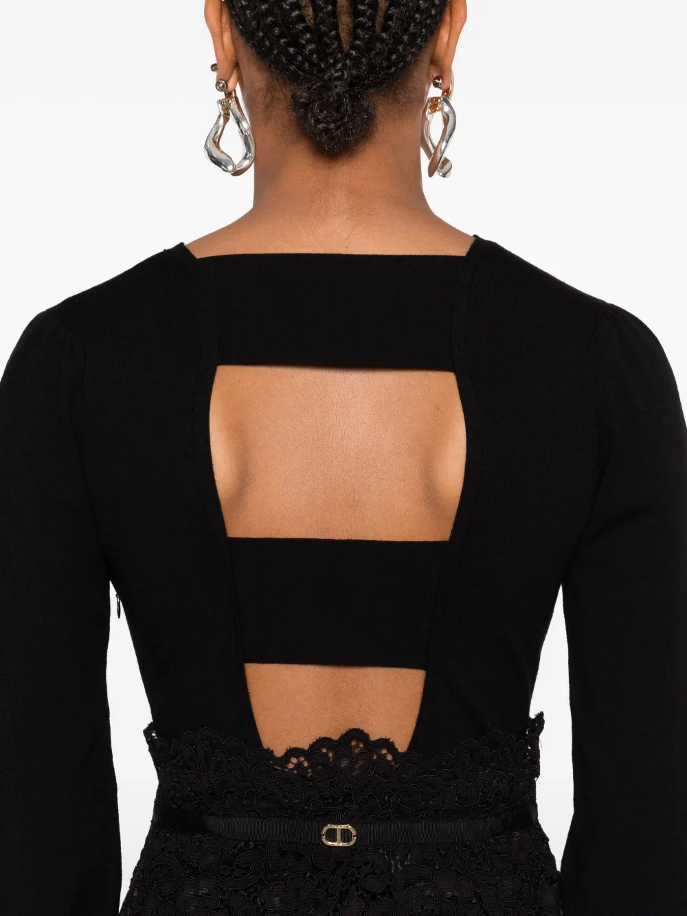 TWINSET Midi-jurk met diepe ronde hals en kant Zwart