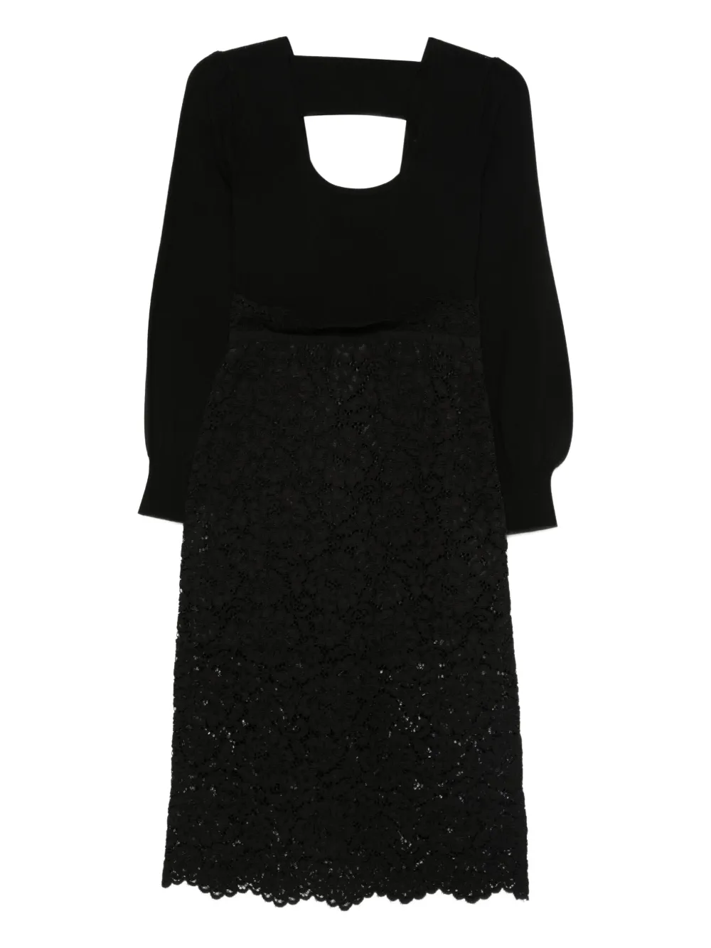 TWINSET Midi-jurk met diepe ronde hals en kant Zwart
