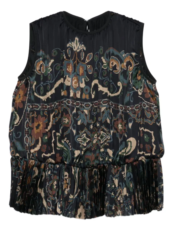 美品　sacai サカイ　レースプリーツトップス ノースリーブ ペイズリー柄 Sacai ペイズリートップ | ブルー | FARFETCH JP