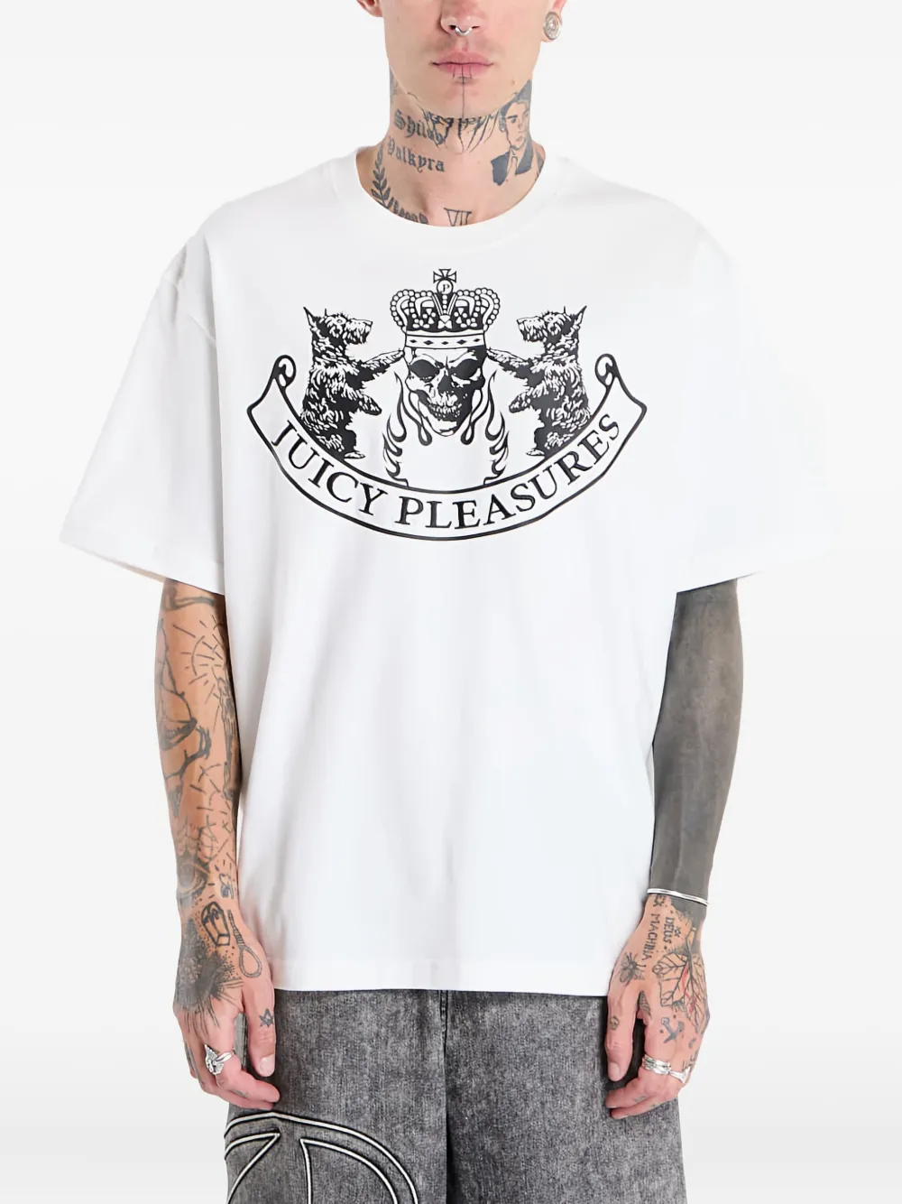 Pleasures T-shirt met doodskop Wit