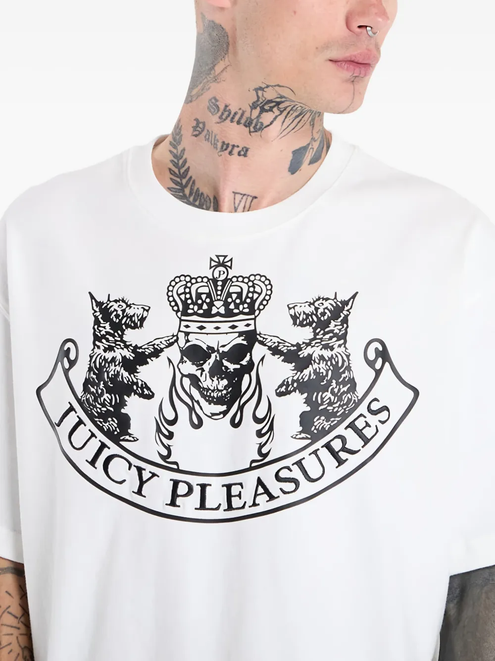 Pleasures T-shirt met doodskop Wit