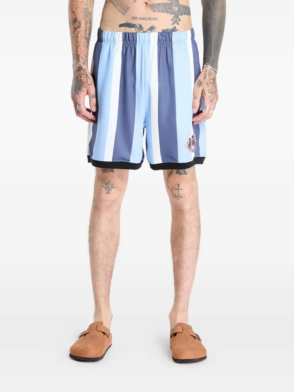 Pleasures stripe panelled shorts | Blue | Image 1
