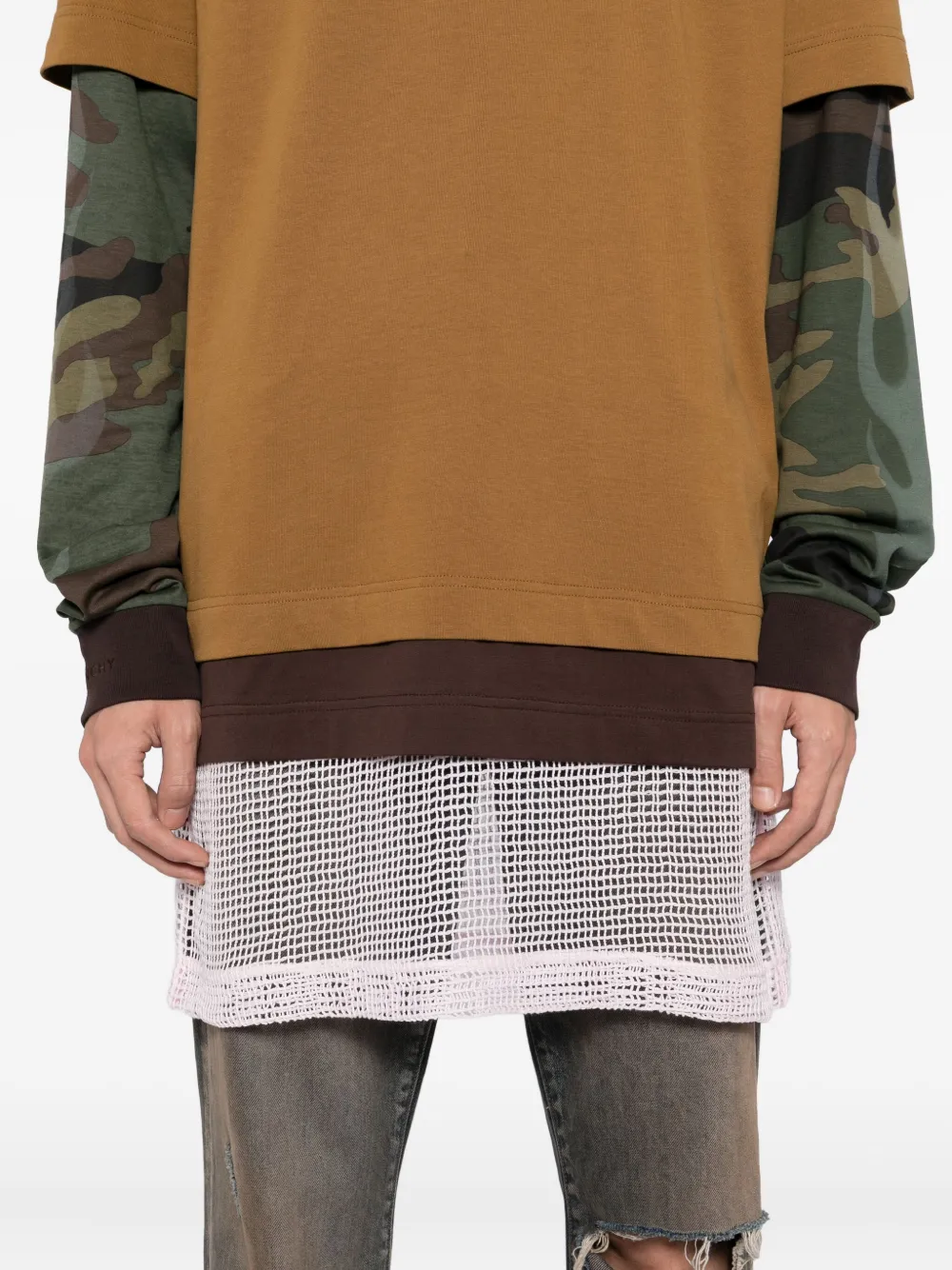 Givenchy Embroidered-logo Layered T-shirt In Brown