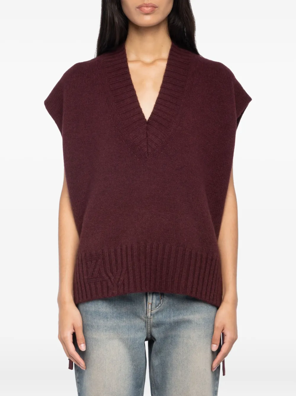 Zadig & Voltaire Womens Maddy Sleeveless Cashmere Jumper Burgundy In Brown