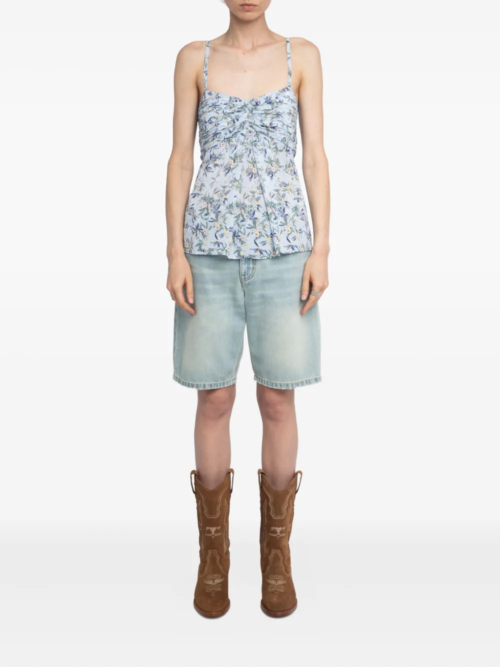 Zadig&Voltaire Cippie gesmockte top met bloemenprint Blauw