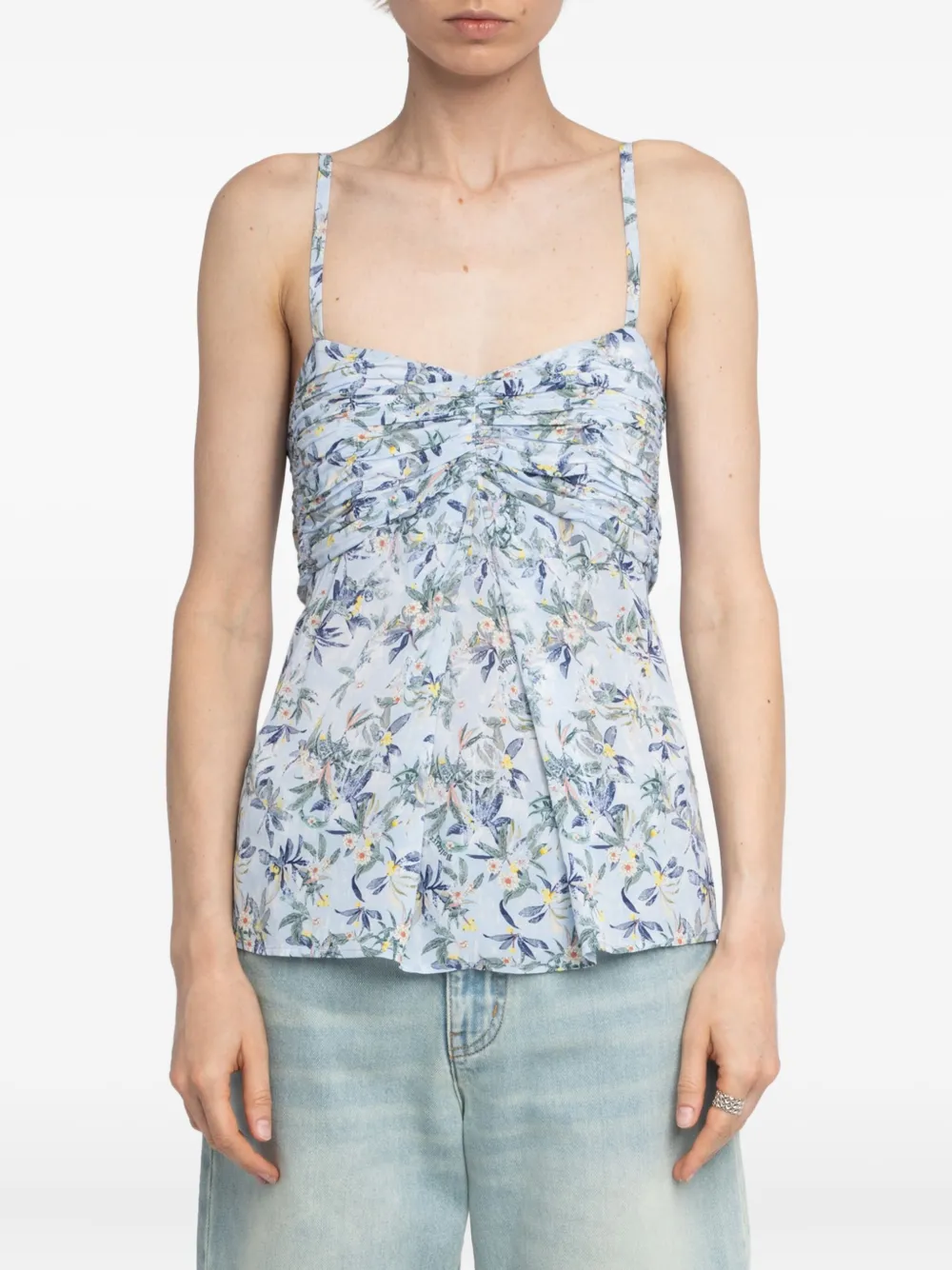 Zadig&Voltaire Cippie gesmockte top met bloemenprint Blauw