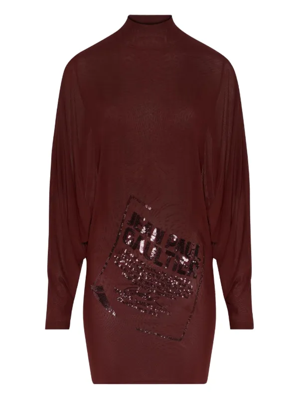 Jean Paul Gaultier Sequin-embellished High-neck Dress in Red
